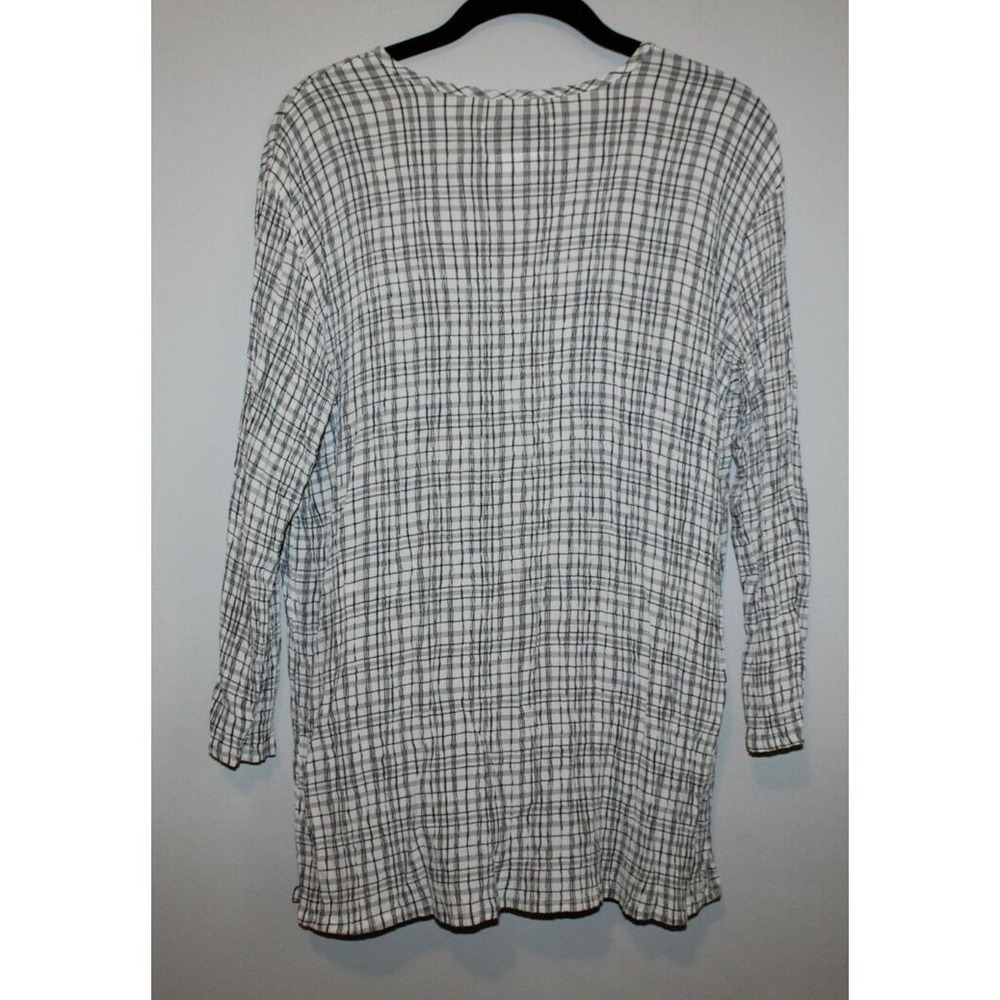Flax Textured Crinkle Top White Black Plaid Large Minimalist Lightweight Stretch - Picture 6 of 9